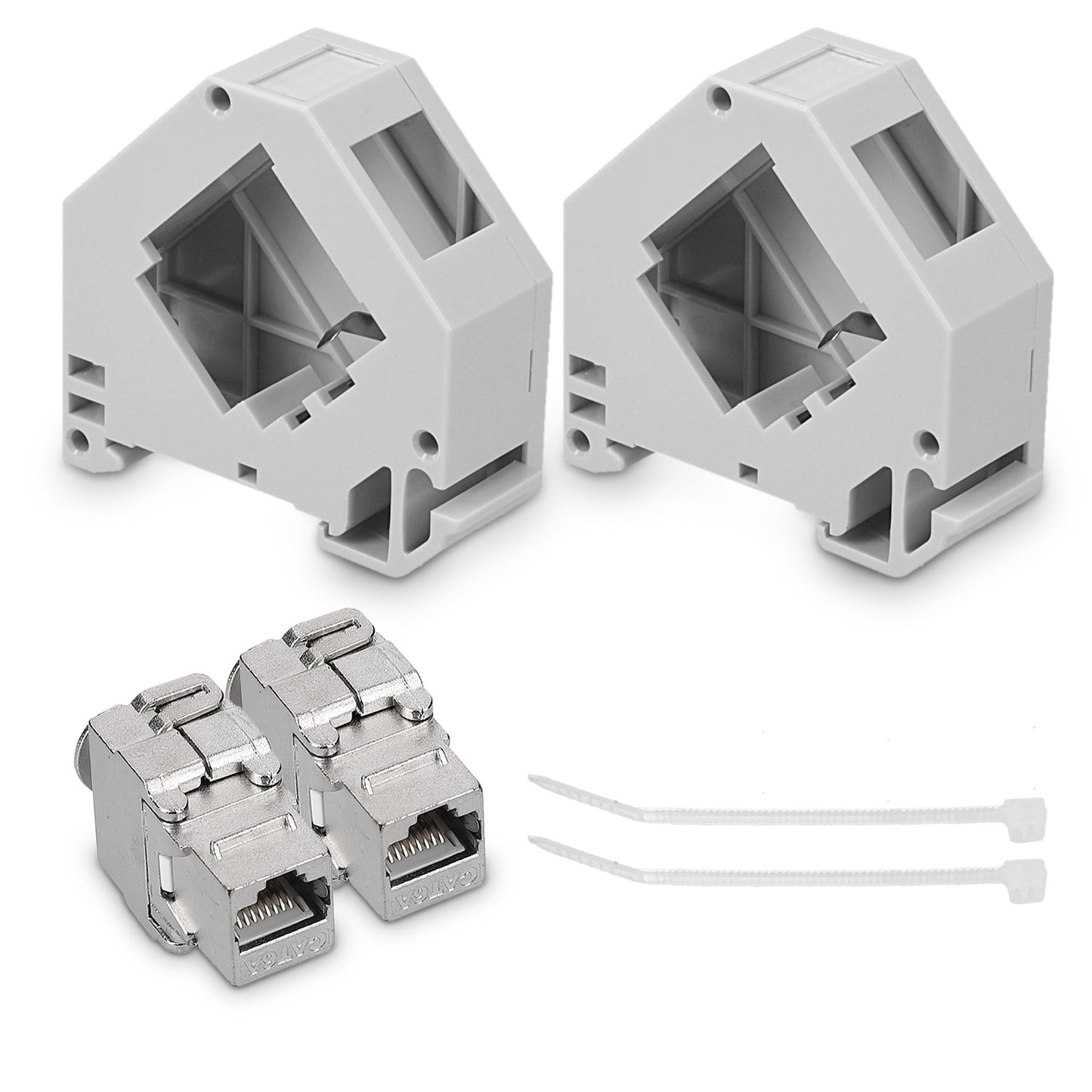 kwmobile Keystone Modul und Hutschienenadapter Set - passt auf genormte Hutschiene - 2x CAT 6A Module 2x Halter - RJ45