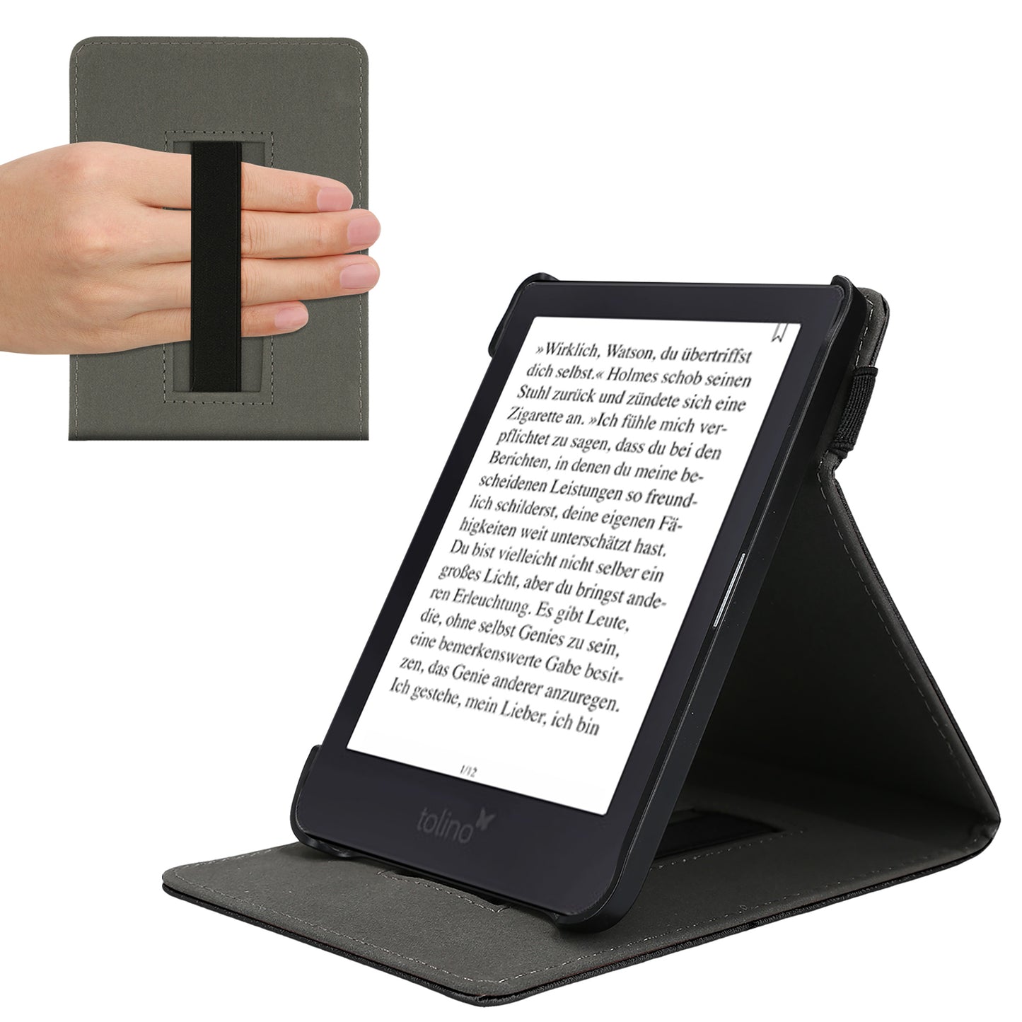 kwmobile Schutzhülle kompatibel mit Tolino Shine 3 - Hülle e-Reader mit Schlaufe Ständer