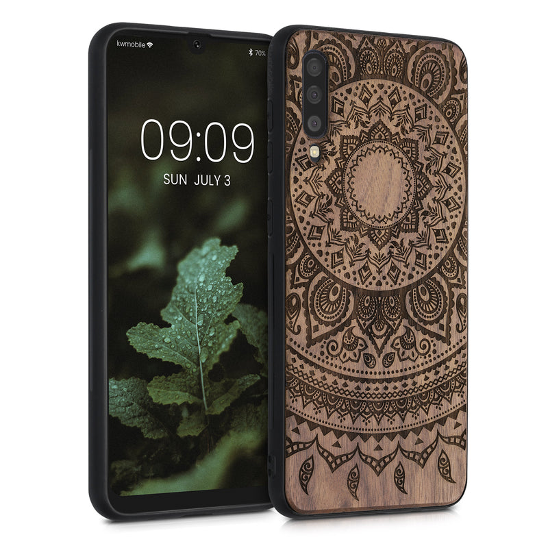 Holz Hardcase mit TPU Bumper für Samsung Galaxy A50 Indische Sonne