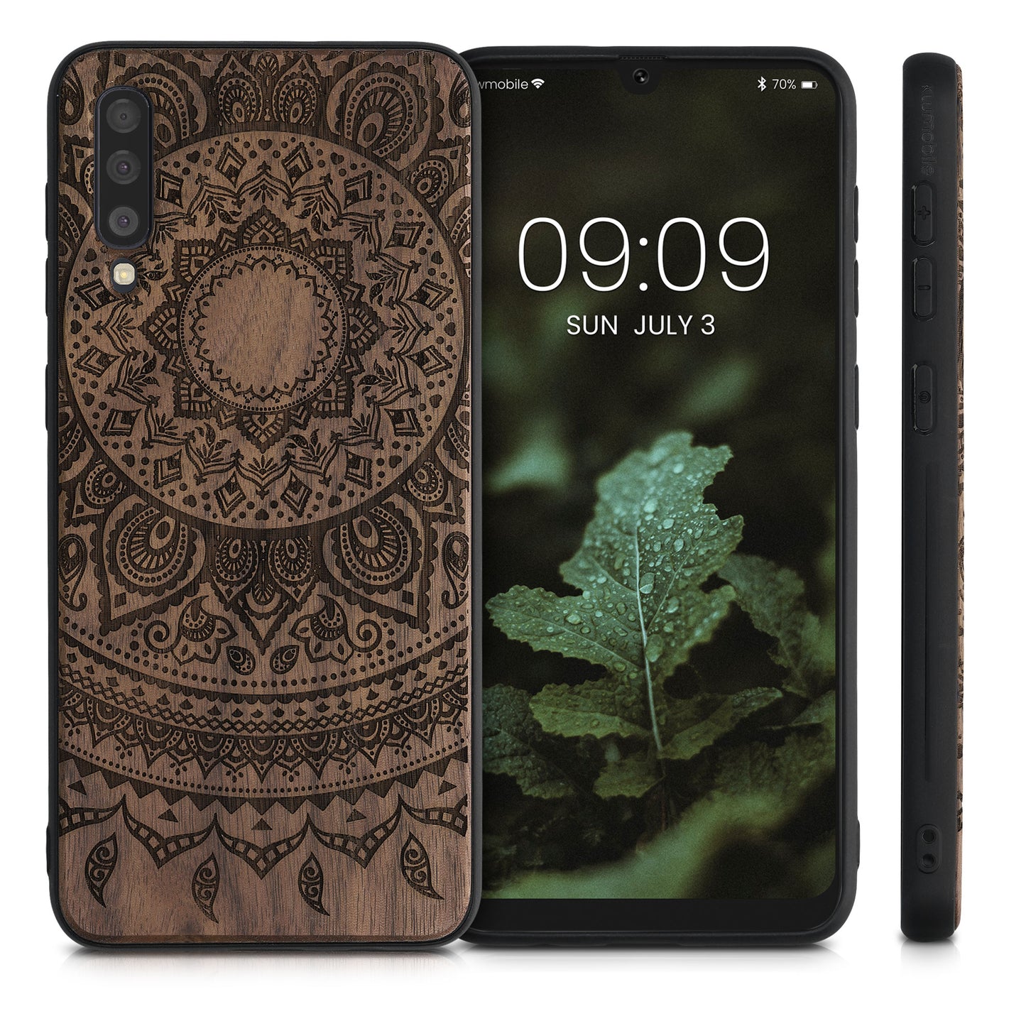 Holz Hardcase mit TPU Bumper für Samsung Galaxy A50 Indische Sonne