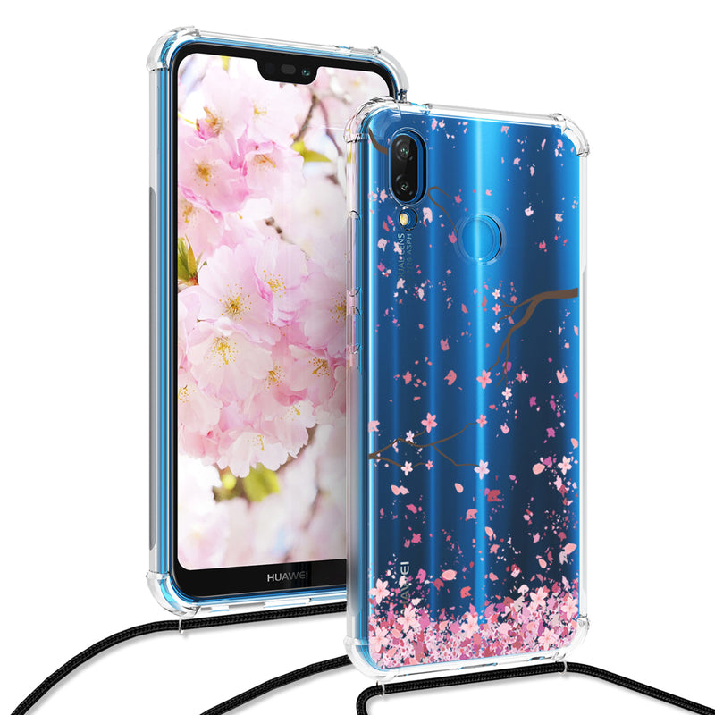 kwmobile Necklace Case kompatibel mit Huawei P20 Lite Hülle Silikon Cover mit Handykette Kirschblütenblätter