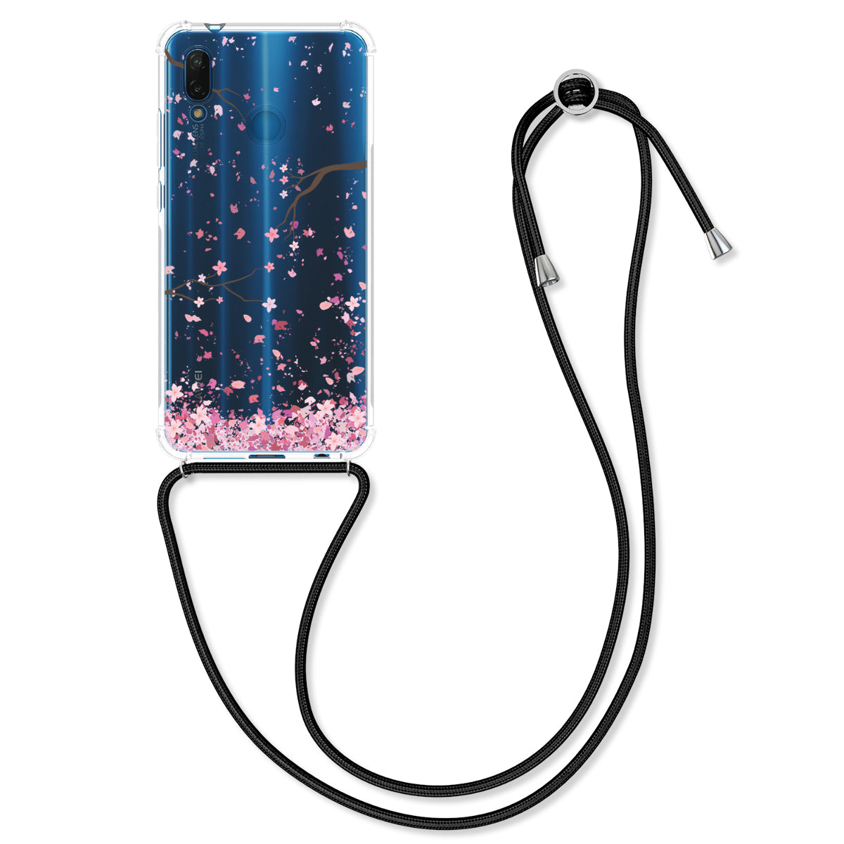 kwmobile Necklace Case kompatibel mit Huawei P20 Lite Hülle Silikon Cover mit Handykette Kirschblütenblätter