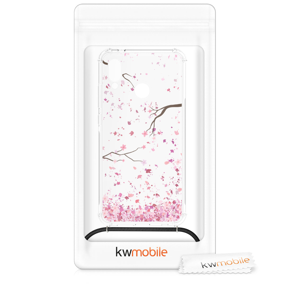 kwmobile Necklace Case kompatibel mit Huawei P20 Lite Hülle Silikon Cover mit Handykette Kirschblütenblätter