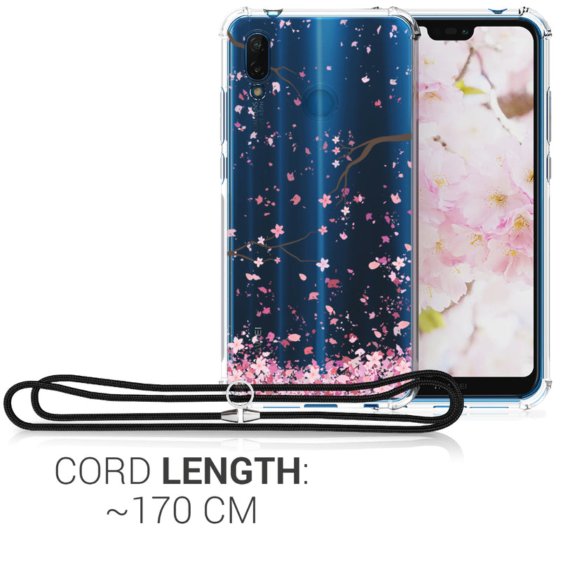 kwmobile Necklace Case kompatibel mit Huawei P20 Lite Hülle Silikon Cover mit Handykette Kirschblütenblätter