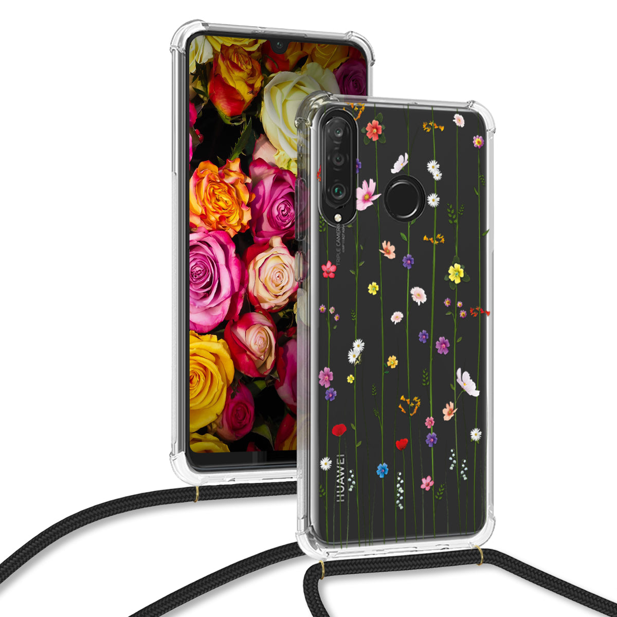 Huawei P30 Lite Silikon Handykette Wilde Blumen