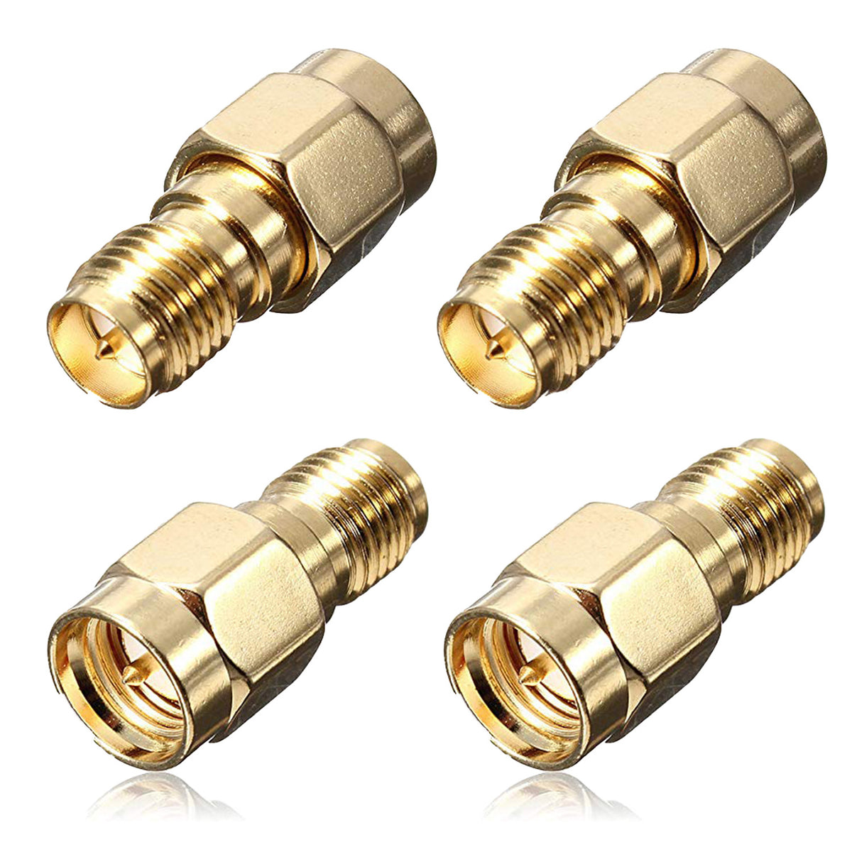kwmobile 4x RP-SMA Stecker auf SMA Buchse Adapter - RP-SMA Male ohne Pin zu SMA Female ohne Pin Konverter - SMA-Adapter Koaxial Steckverbinder Gold  [dsg01]