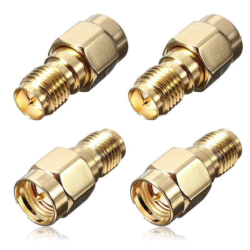 kwmobile 4x RP-SMA Stecker auf SMA Buchse Adapter - RP-SMA Male ohne Pin zu SMA Female ohne Pin Konverter - SMA-Adapter Koaxial Steckverbinder Gold  [dsg01]