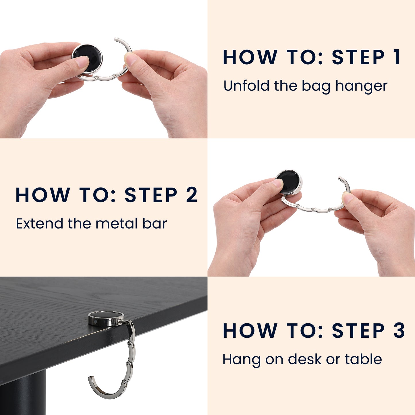 kwmobile Taschenhalter für Tisch - 2x Handtaschenhalter für Tisch - Taschenhaken faltbar - Taschen Aufhänger - Taschen Halter Haken - Tischhaken Set