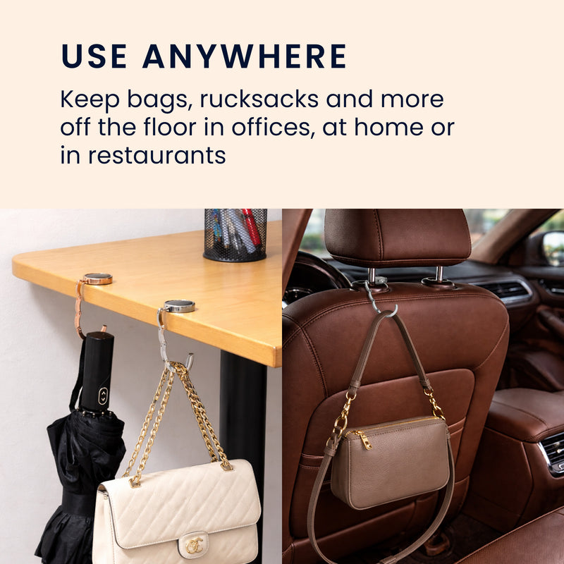 kwmobile Taschenhalter für Tisch - 2x Handtaschenhalter für Tisch - Taschenhaken faltbar - Taschen Aufhänger - Taschen Halter Haken - Tischhaken Set