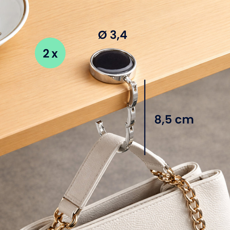 kwmobile Taschenhalter für Tisch - 2x Handtaschenhalter für Tisch - Taschenhaken faltbar - Taschen Aufhänger - Taschen Halter Haken - Tischhaken Set