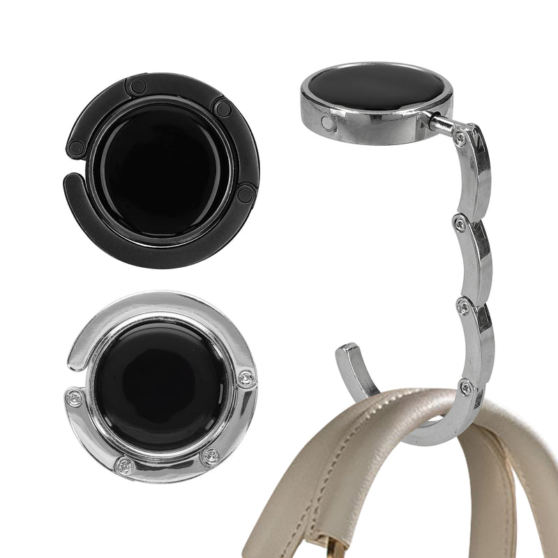 kwmobile Taschenhalter für Tisch - 2x Handtaschenhalter für Tisch - Taschenhaken faltbar - Taschen Aufhänger - Taschen Halter Haken - Tischhaken Set Silber Schwarz Silber  [dsg05]