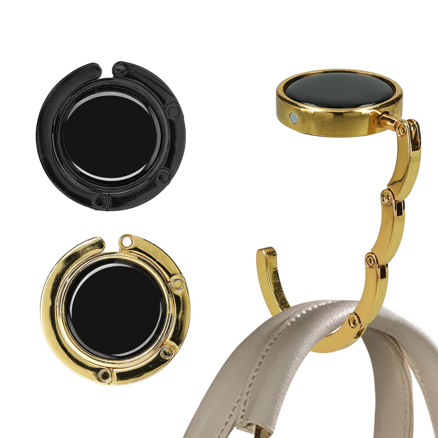 kwmobile Taschenhalter für Tisch - 2x Handtaschenhalter für Tisch - Taschenhaken faltbar - Taschen Aufhänger - Taschen Halter Haken - Tischhaken Set Schwarz Gold Schwarz  [dsg06]