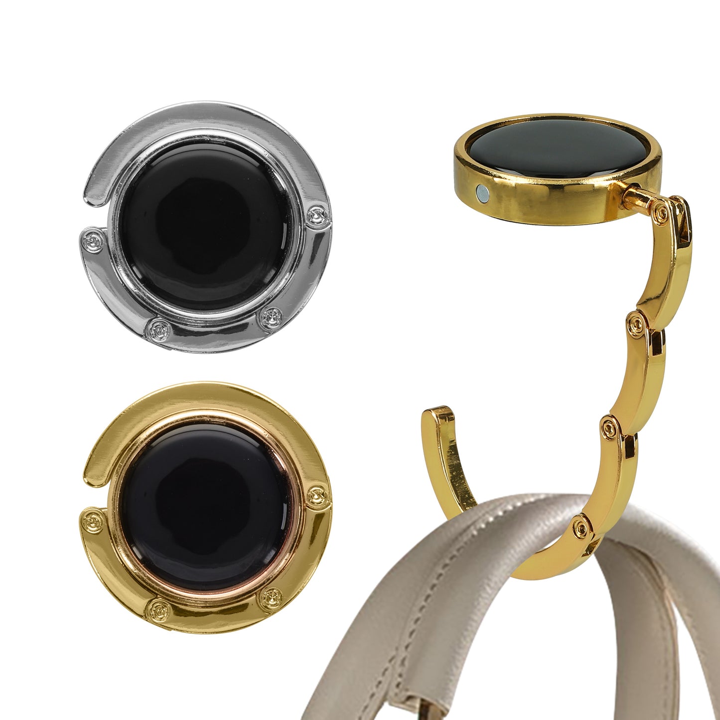 kwmobile Taschenhalter für Tisch - 2x Handtaschenhalter für Tisch - Taschenhaken faltbar - Taschen Aufhänger - Taschen Halter Haken - Tischhaken Set Silber Gold Silber  [dsg07]