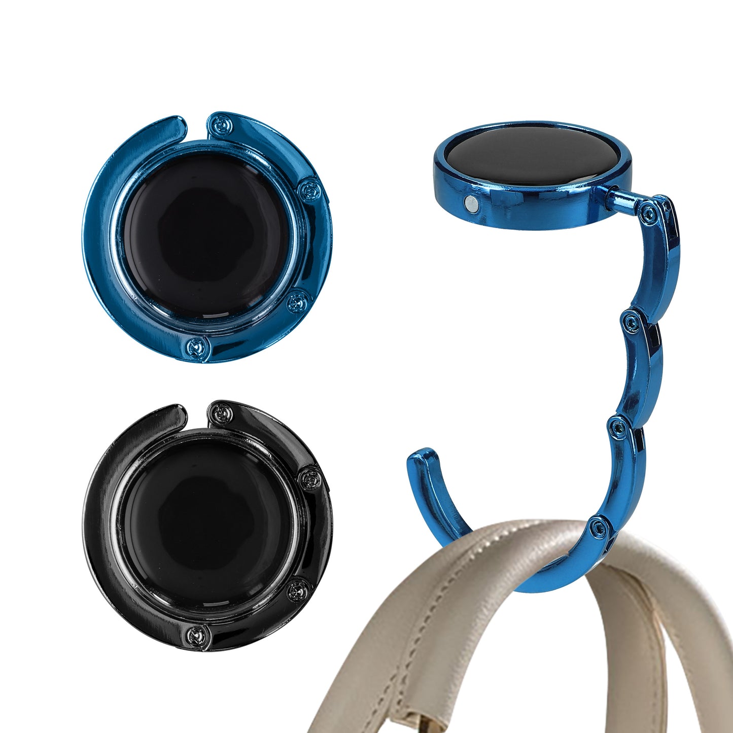 kwmobile Taschenhalter für Tisch - 2x Handtaschenhalter für Tisch - Taschenhaken faltbar - Taschen Aufhänger - Taschen Halter Haken - Tischhaken Set Dunkelblau Schwarz Dunkelblau  [dsg14]
