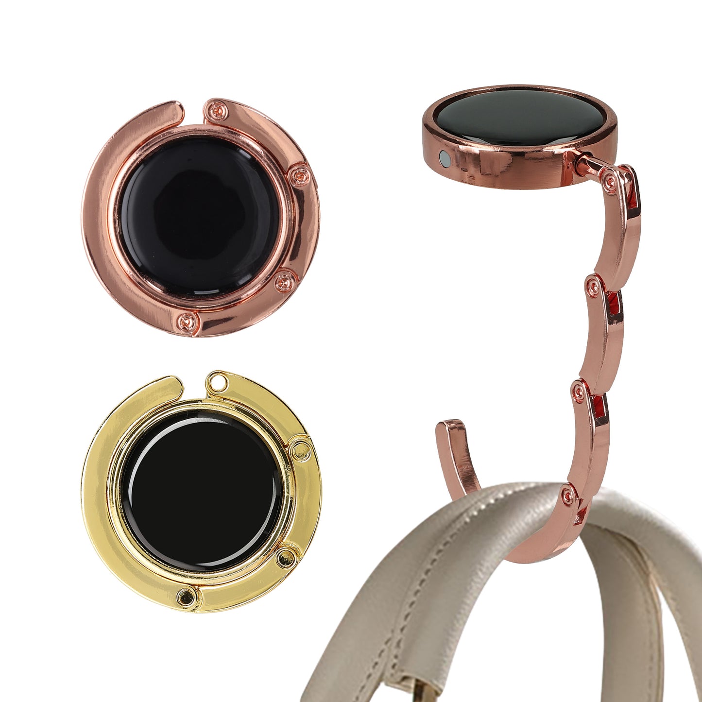 kwmobile Taschenhalter für Tisch - 2x Handtaschenhalter für Tisch - Taschenhaken faltbar - Taschen Aufhänger - Taschen Halter Haken - Tischhaken Set Rosegold Gold Rosegold  [dsg16]
