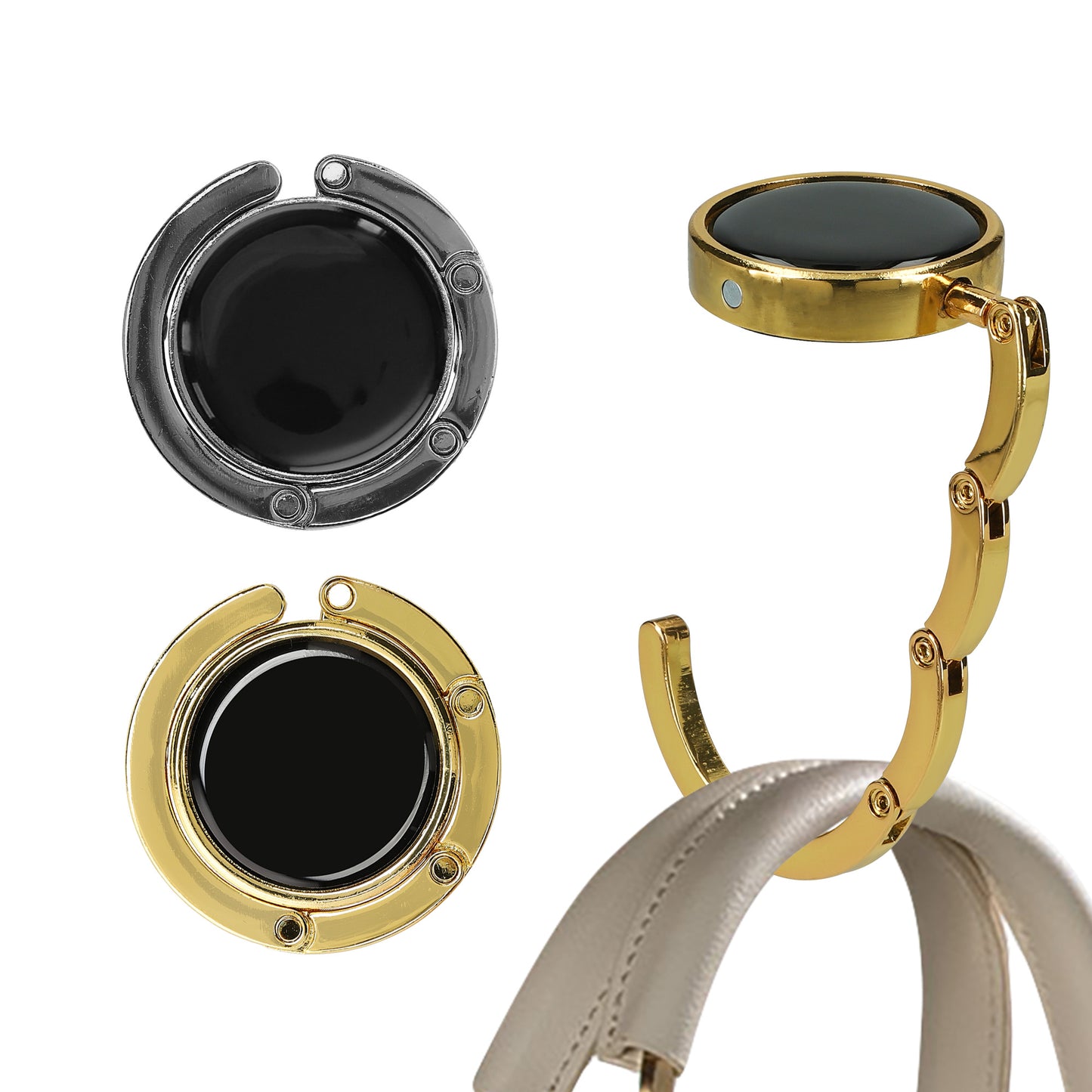 kwmobile Taschenhalter für Tisch - 2x Handtaschenhalter für Tisch - Taschenhaken faltbar - Taschen Aufhänger - Taschen Halter Haken - Tischhaken Set Gold Dunkler Schiefer Gold  [dsg30]