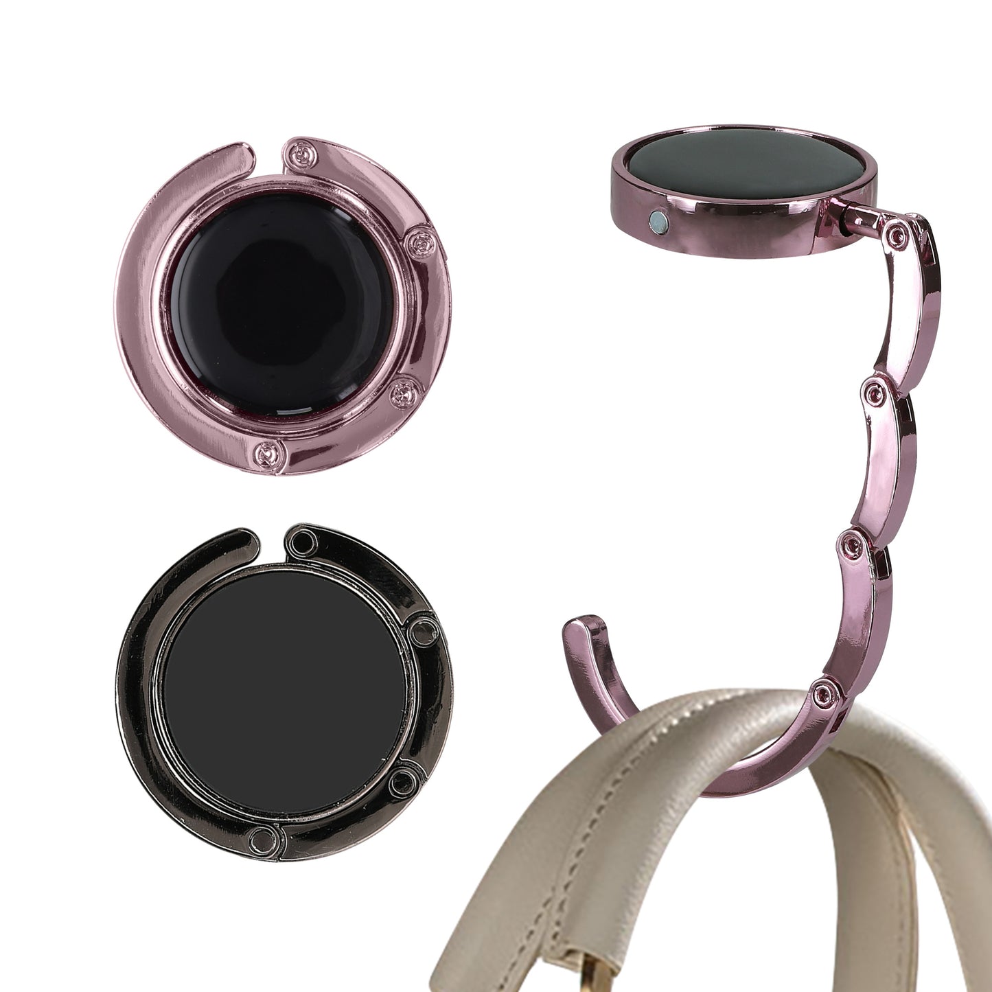 kwmobile Taschenhalter für Tisch - 2x Handtaschenhalter für Tisch - Taschenhaken faltbar - Taschen Aufhänger - Taschen Halter Haken - Tischhaken Set Schwarz Hellrosa Schwarz  [dsg41]