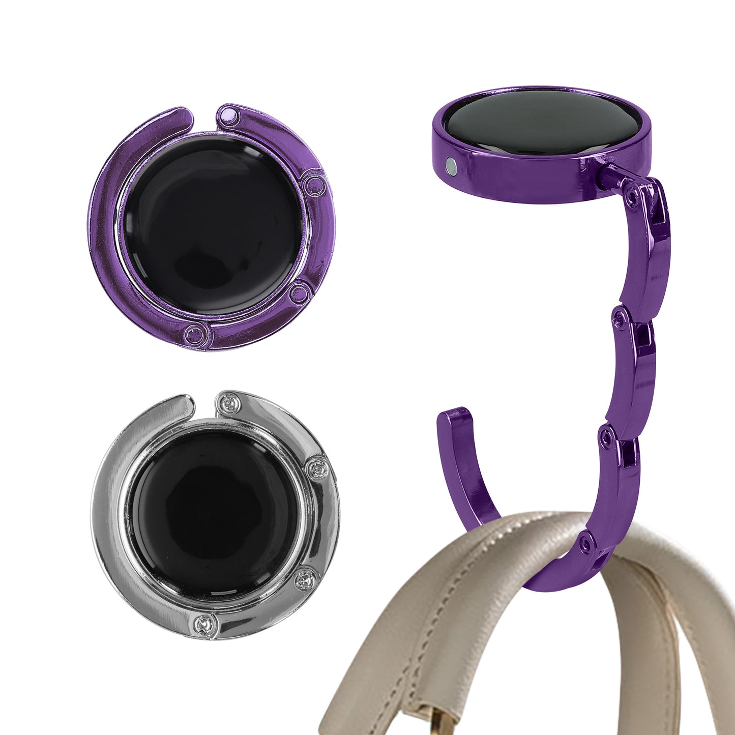 kwmobile Taschenhalter für Tisch - 2x Handtaschenhalter für Tisch - Taschenhaken faltbar - Taschen Aufhänger - Taschen Halter Haken - Tischhaken Set Silber Magenta Lila Silber  [dsg42]
