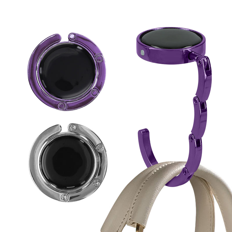kwmobile Taschenhalter für Tisch - 2x Handtaschenhalter für Tisch - Taschenhaken faltbar - Taschen Aufhänger - Taschen Halter Haken - Tischhaken Set Silber Magenta Lila Silber  [dsg42]