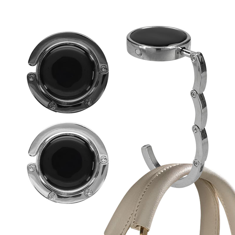 kwmobile Taschenhalter für Tisch - 2x Handtaschenhalter für Tisch - Taschenhaken faltbar - Taschen Aufhänger - Taschen Halter Haken - Tischhaken Set Schwarz matt Silber Schwarz matt  [dsg44]