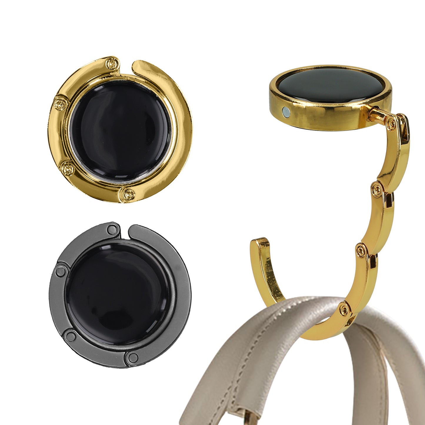 kwmobile Taschenhalter für Tisch - 2x Handtaschenhalter für Tisch - Taschenhaken faltbar - Taschen Aufhänger - Taschen Halter Haken - Tischhaken Set Schwarz matt Gold Schwarz matt  [dsg45]