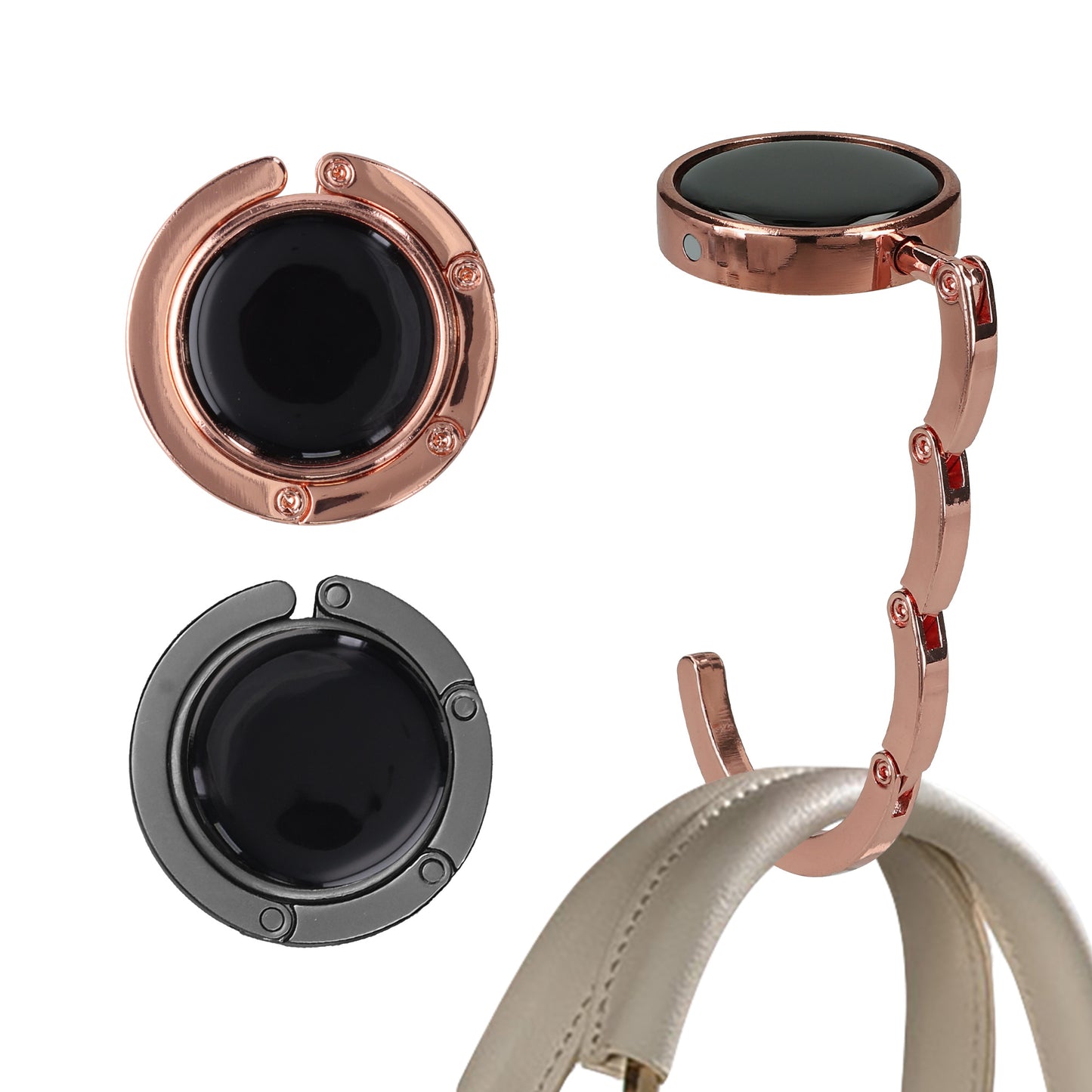 kwmobile Taschenhalter für Tisch - 2x Handtaschenhalter für Tisch - Taschenhaken faltbar - Taschen Aufhänger - Taschen Halter Haken - Tischhaken Set Schwarz matt Rosegold Schwarz matt  [dsg46]