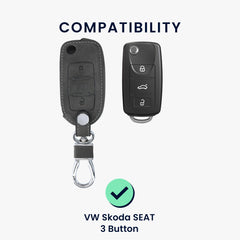 VW Skoda Seat 3-Tasten Autoschlüssel Kunstleder Schlüsselhülle Dunkelgrau
