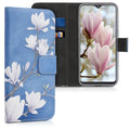 kwmobile Wallet Case kompatibel mit Samsung Galaxy A20e Hülle - Cover mit Ständer und Kartenfächern - Magnolien Taupe Weiß Blaugrau Taupe  [dsg01]