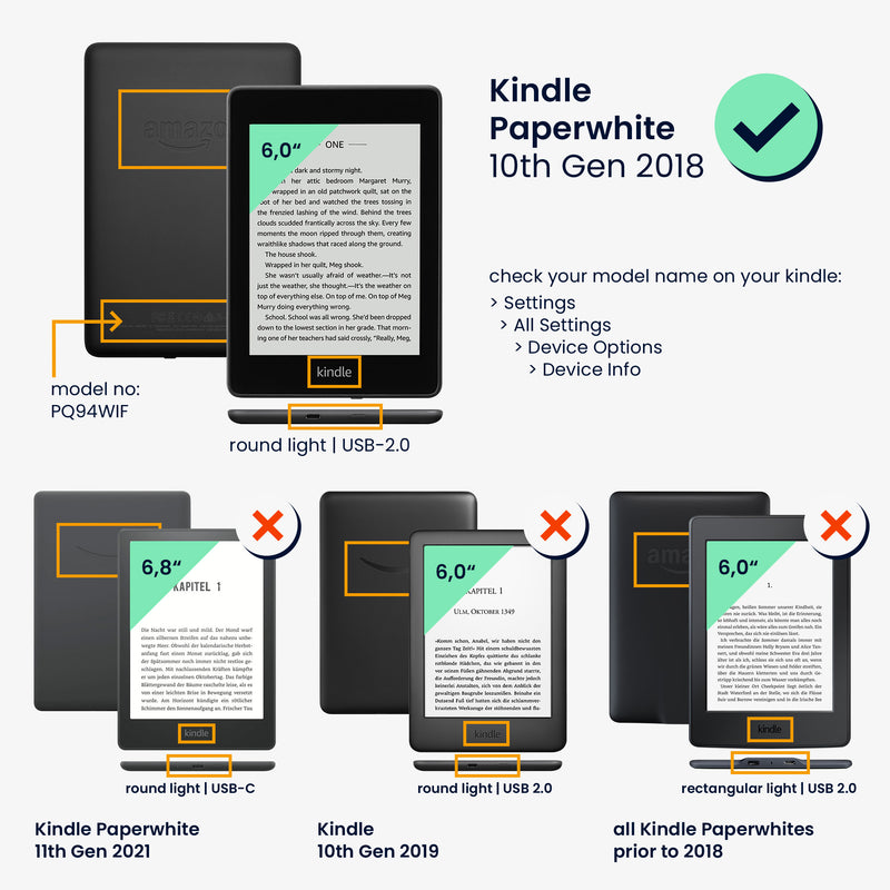 kwmobile Schutzhülle für Amazon Kindle Paperwhite (10. Gen - 2018) Hülle - eReader Case aus Kunstleder mit Auto Sleep Funktion