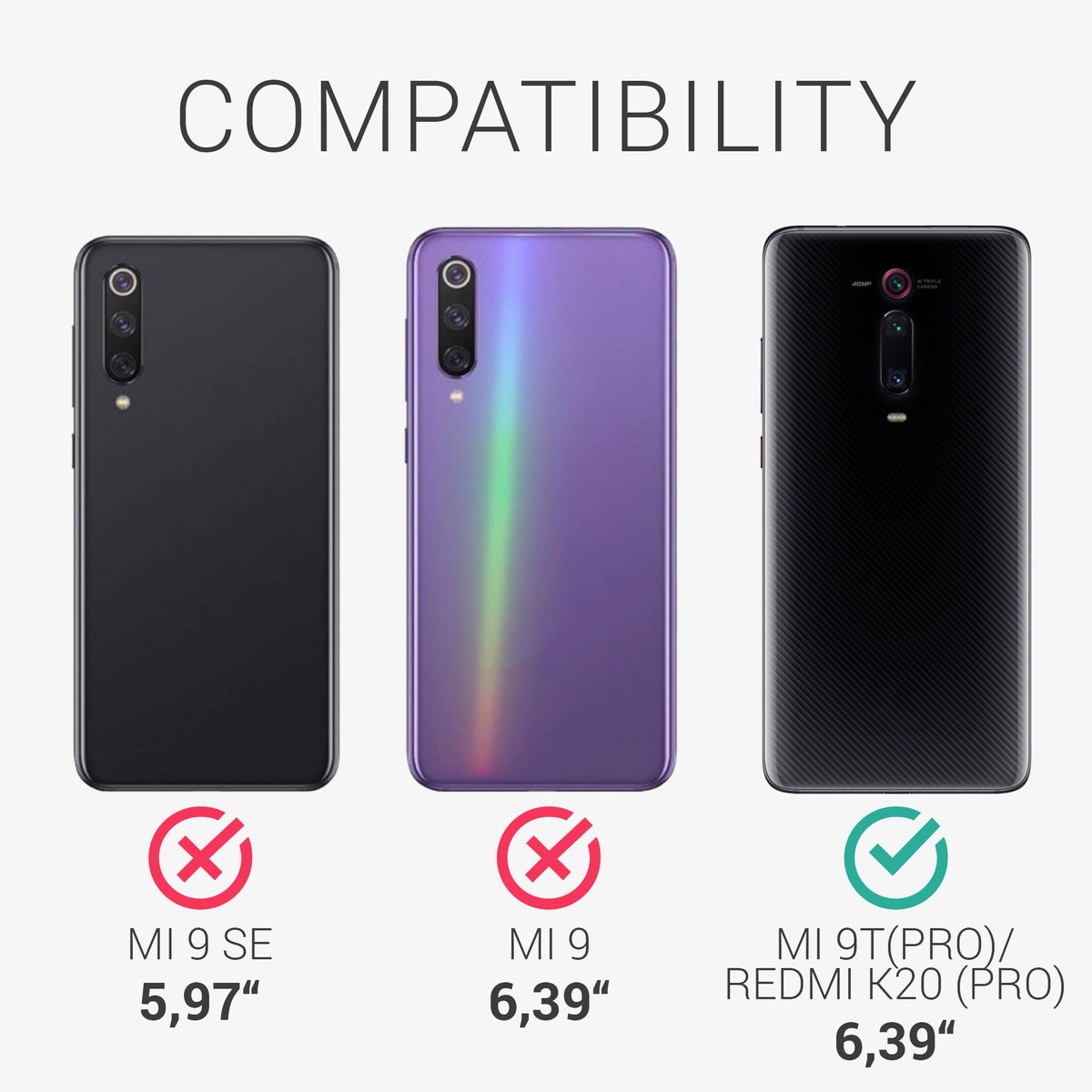 kwmobile Handyhülle für Xiaomi Mi 9T (Pro) / Redmi K20 (Pro) Hülle - Case Silikon - Kabelloses Laden - Schutzhülle Cover