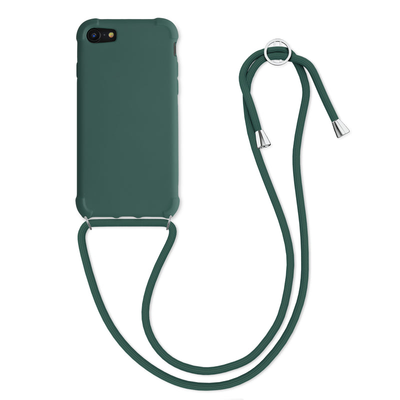 kwmobile Necklace Case kompatibel mit Apple iPhone SE (2022) / iPhone SE (2020) / iPhone 8 / iPhone 7 Hülle - Cover mit Kordel zum Umhängen - Silikon Schutzhülle Dunkelgrün Dunkelgrün  
