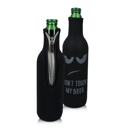 kwmobile 2x 330-500ml Flasche Flaschenkühler - für Bier andere Getränke - Neopren Kühler Don't touch my beer Weiß Schwarz Weiß  [dsg01]