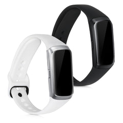 kwmobile 2x Uhrenarmband für Samsung Galaxy Fit (SM-R370) Armband - Fitnesstracker Band Set aus TPU Silikon - Ersatzarmband Smartwatch - Weiß Schwarz Weiß  