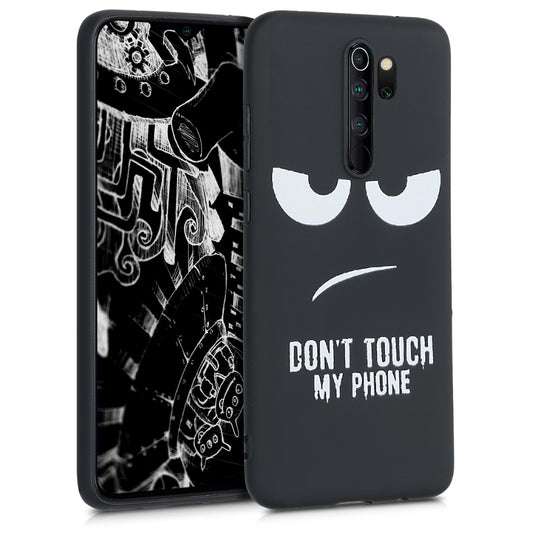 kwmobile Hülle kompatibel mit Xiaomi Redmi Note 8 Pro - Handyhülle Silikon Case - Don't touch my Phone Weiß Schwarz Weiß  [dsg01]