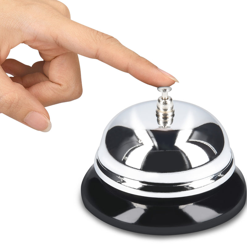 kwmobile Tischklingel mit klarem Klang - 6 x 8,5 x 8,5cm - verchromte Tischglocke für Restaurant Hotel Geschäft Schule Spiele - Tisch Klingel Glocke Silber  [dsg01]