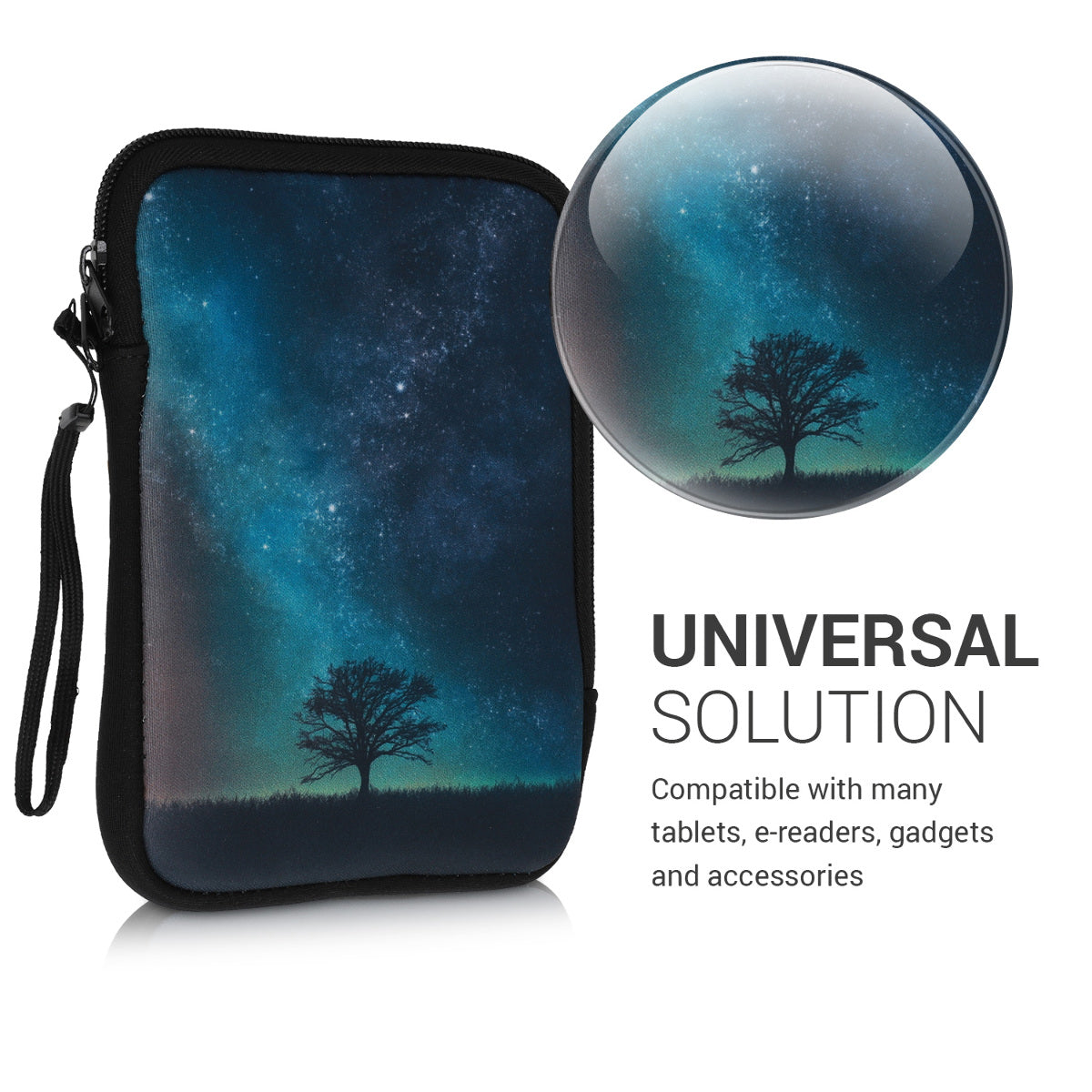 kwmobile Tasche für eReader - Hülle Schutzhülle Galaxie Baum Wiese - 17 x 12 x 2 cm Innenmaße