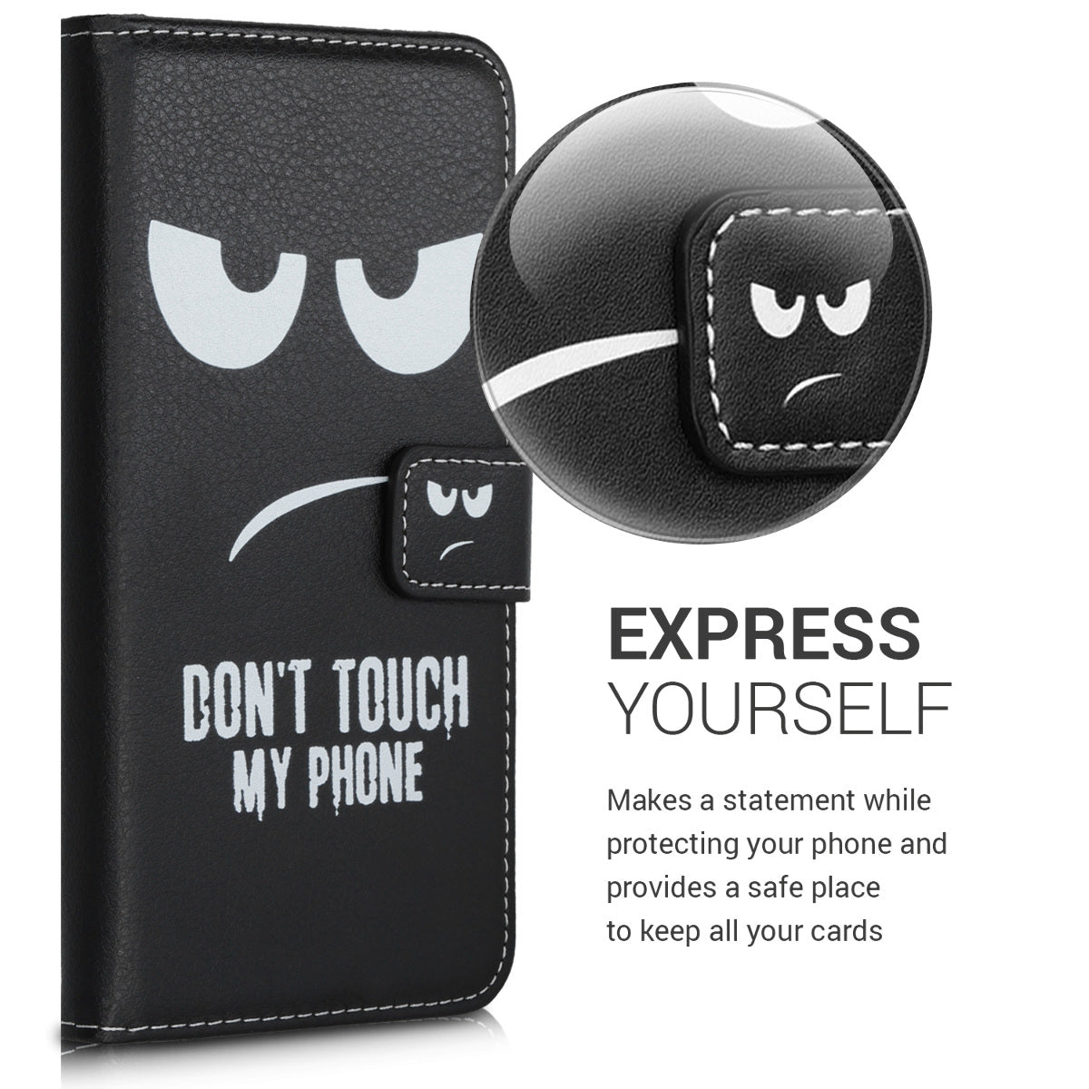 kwmobile Wallet Case kompatibel mit Ulefone Note 7 (2019) Hülle - Cover mit Ständer und Kartenfächern - Don't touch my Phone