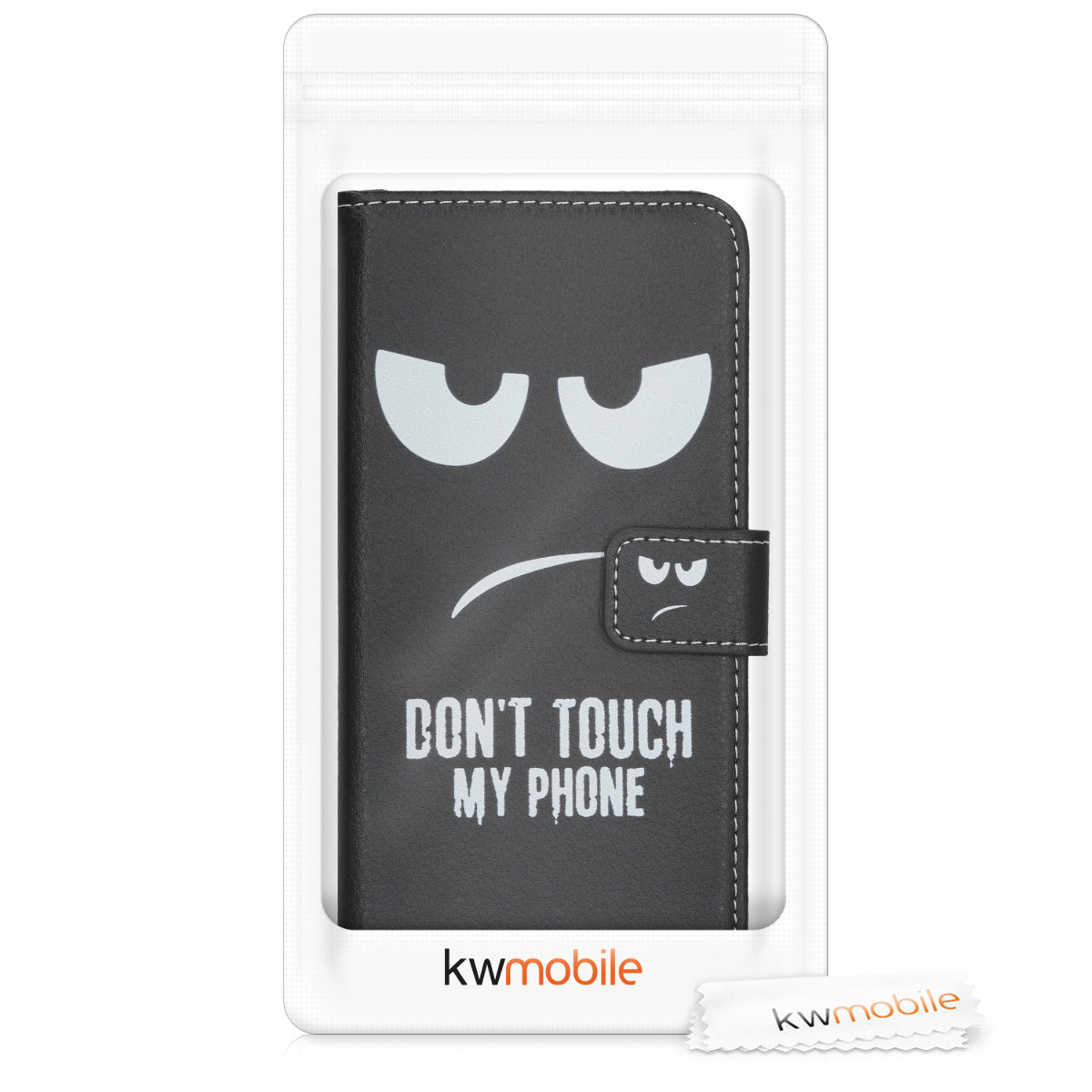 kwmobile Wallet Case kompatibel mit Ulefone Note 7 (2019) Hülle - Cover mit Ständer und Kartenfächern - Don't touch my Phone