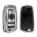 BMW 3-Tasten Funk Autoschlüssel (nur Keyless Go) Silikon Schlüsselhülle Hochglanz Silber Schwarz