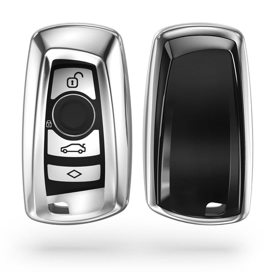 kwmobile Schlüsselhülle für BMW 3-Tasten Funk Autoschlüssel (nur Keyless Go) Hülle - Autoschlüssel Schlüssel Hülle aus TPU Silikon - Schlüsselschutz Gehäuse in Hochglanz Silber Hochglanz Silber  