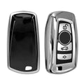BMW 3-Tasten Funk Autoschlüssel (nur Keyless Go) Silikon Schlüsselhülle Hochglanz Silber Schwarz