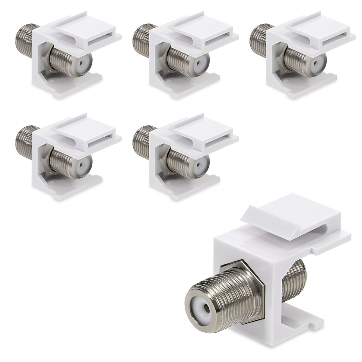 kwmobile 6x Keystone Modul F-Buchse - 6 Stück Koax F-Stecker für DVB-S und DVB-S2 - Anschluss TV SAT Kabel an Modular Patchpanel oder Anschlussdosen Weiß  