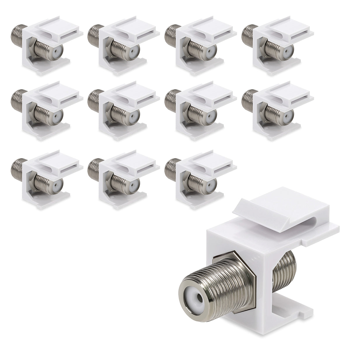 kwmobile 12x Keystone Modul F-Buchse - 12 Stk. F-Stecker für DVB-S und DVB-S2 - Anschluss TV SAT Kabel an Modular Patchpanel oder Anschlussdosen Weiß  
