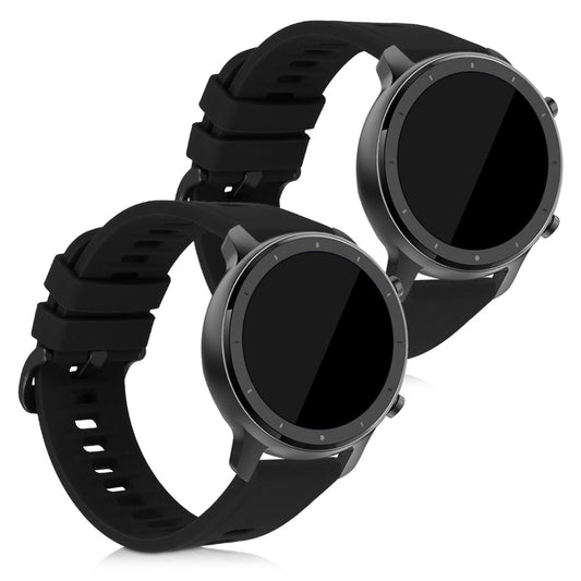 kwmobile 2x Uhrenarmband für Huami Amazfit GTR (42mm) Armband - Fitnesstracker Band Set aus TPU Silikon - Ersatzarmband Smartwatch - Schwarz Schwarz Schwarz  