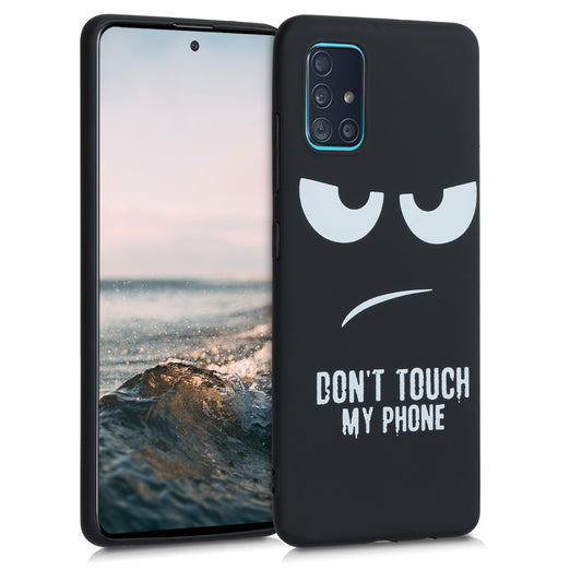 kwmobile Hülle kompatibel mit Samsung Galaxy A51 - Handyhülle Silikon Case - Don't touch my Phone Weiß Schwarz Weiß  [dsg01]