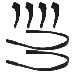 kwmobile Antirutsch Halterung und Brillenband für Brillenbügel Set - 4x L Silikon Ohrbügel Haken und 2x Band für Brille Schwarz Schwarz  