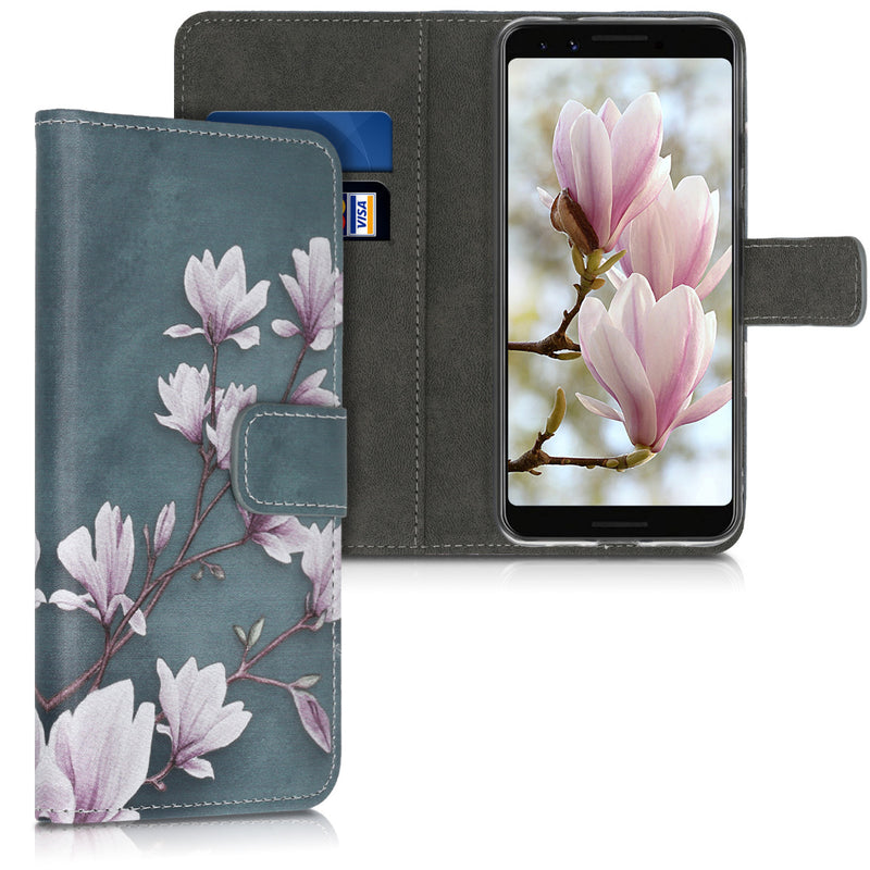Google Pixel 3a Handyhülle mit Kartenfach Magnolien Taupe und Ständer