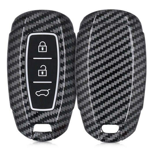 kwmobile Autoschlüssel Hülle kompatibel mit Hyundai 3-Tasten Autoschlüssel Keyless Go - Hardcover Schutzhülle Schlüsselhülle Cover Carbon Schwarz Schwarz  [dsg01]