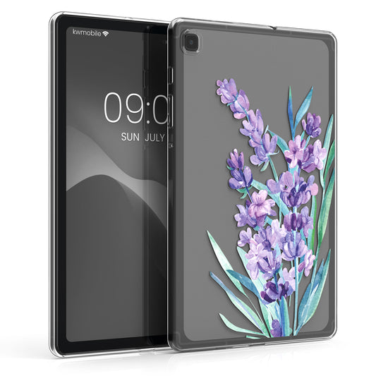 kwmobile Schutzhülle kompatibel mit Samsung Galaxy Tab S6 Lite (2024/2022/2020) - Hülle Silikon - Tablet Cover Case - Lavendel Türkis Transparent
