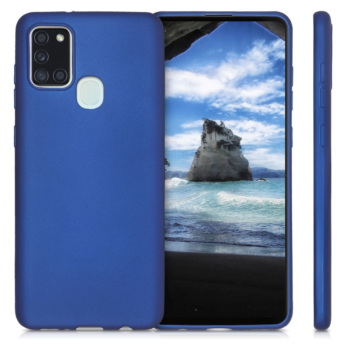 kwmobile Handyhülle für Samsung Galaxy A21s Hülle - Silikon Case metallisch schimmernd - Schutzhülle Cover